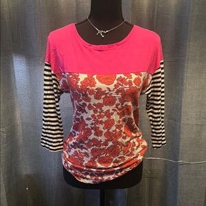 Boden Pink 3/4 Sleeve Graphic Tee Fitted